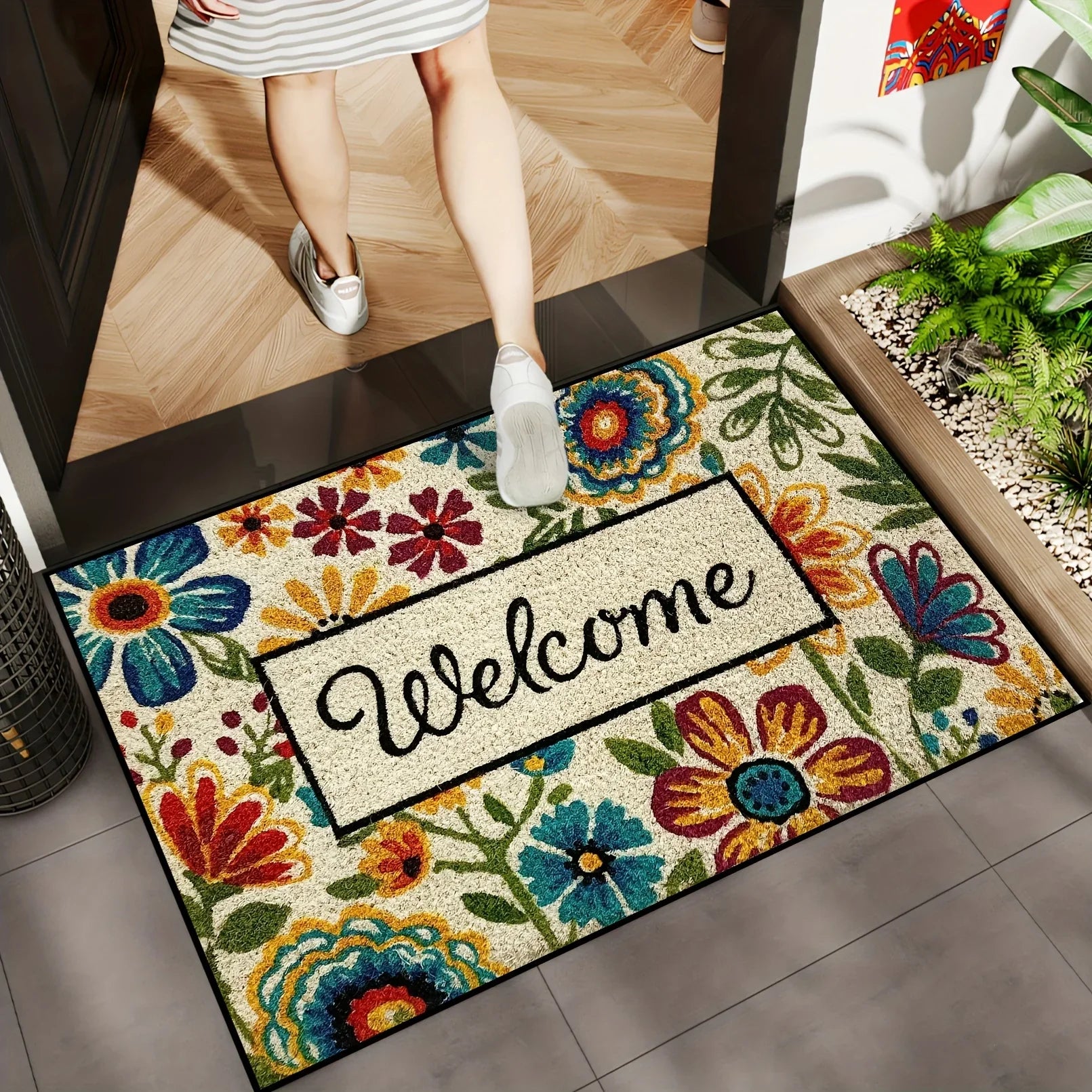 Bright Flower Welcome Mat